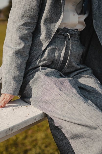 High-Waist Linen Trousers by Nat.Lesjak, high-waist herringbone linen-cotton trousers (4/5)