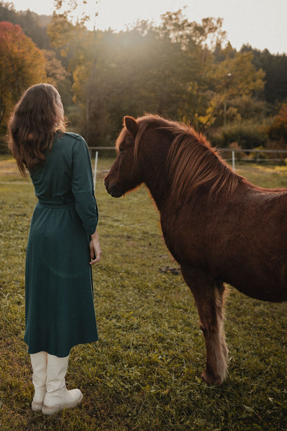 Wrap Dress by Nat.Lesjak, forest green organic cotton wrap dress (2/4)