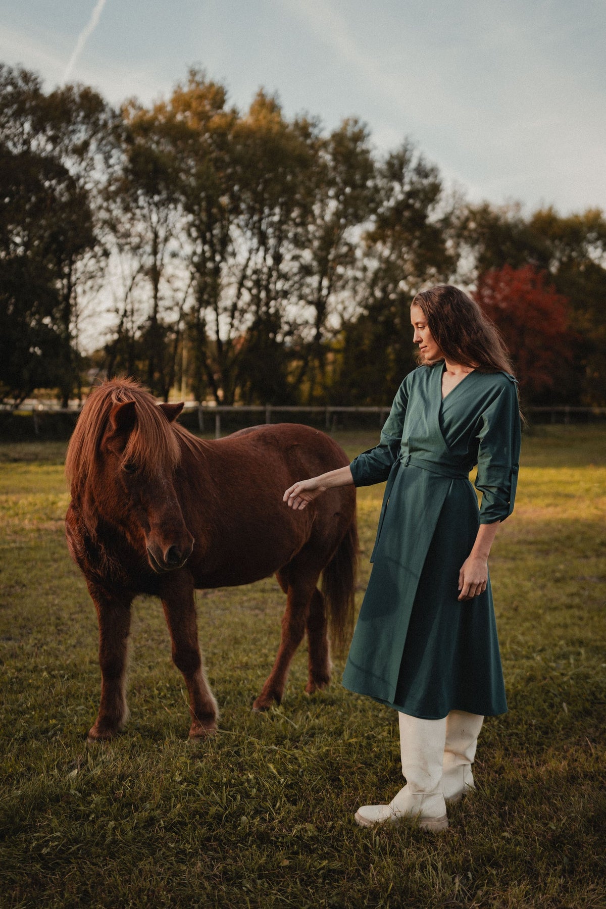 Wrap Dress, forest green organic cotton wrap dress, handmade by Nat.Lesjak in Slovenia