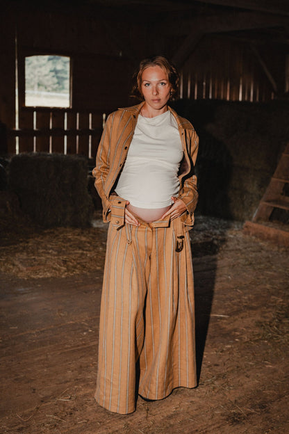 Ochre Striped Culottes by Nat.Lesjak, ochre striped linen-cotton culottes (2/4)