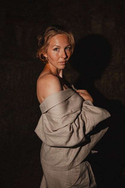 Linen Kimono Blazer by Nat.Lesjak, herringbone linen-cotton kimono blazer (3/4)