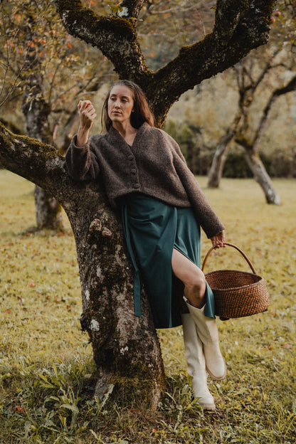 Wrap Dress by Nat.Lesjak, forest green organic cotton wrap dress (3/4)