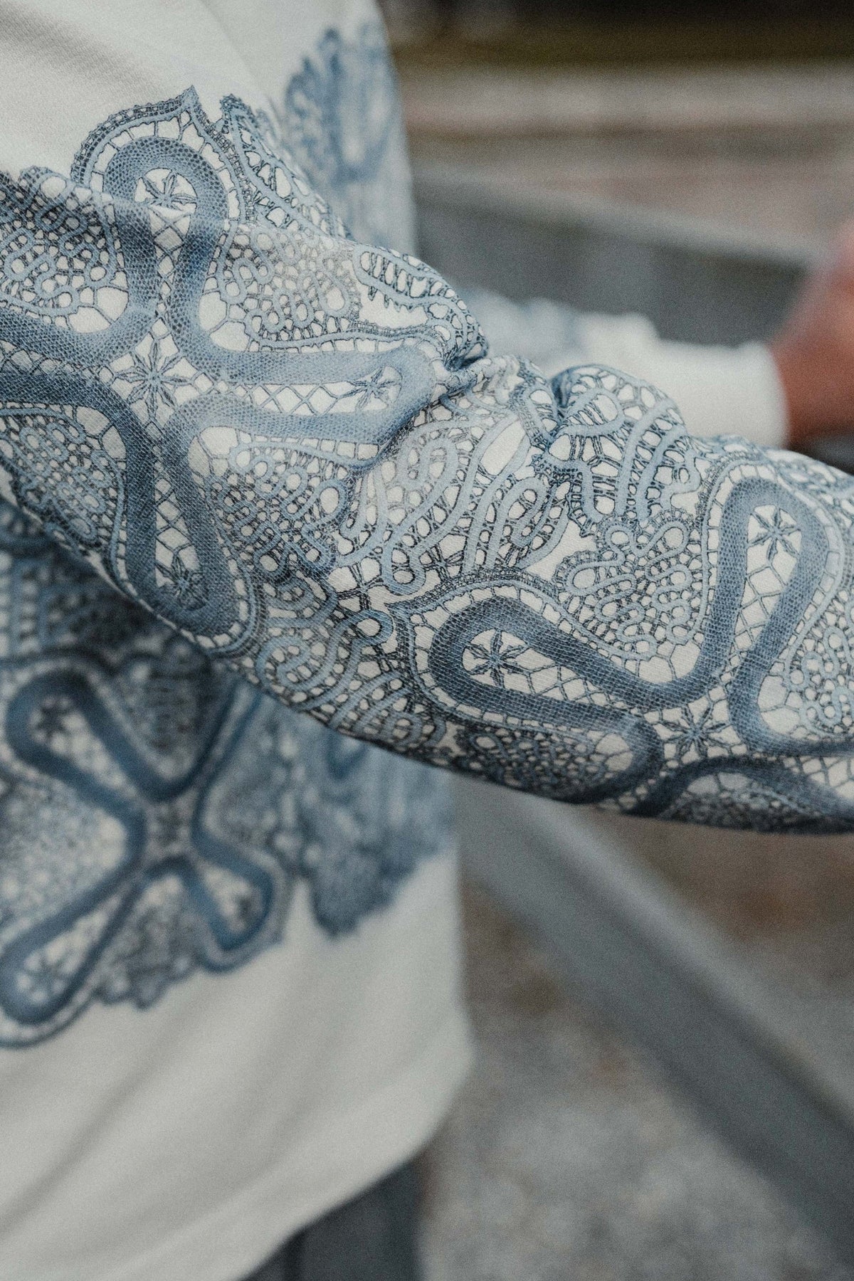 Lace Polo by Nat.Lesjak, cotton crepe polo with Idrija lace-inspired print (5/5)