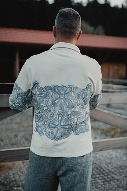 Lace Polo by Nat.Lesjak, cotton crepe polo with Idrija lace-inspired print (2/5)