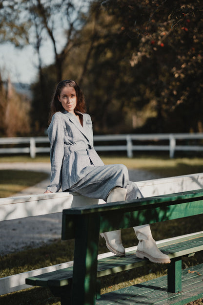 Linen Blazer by Nat.Lesjak, herringbone linen-cotton blazer with shawl collar (3/4)