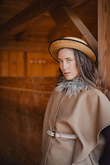 Camel Wool Poncho by Nat.Lesjak, camel wool poncho with faux fur collar (3/4)