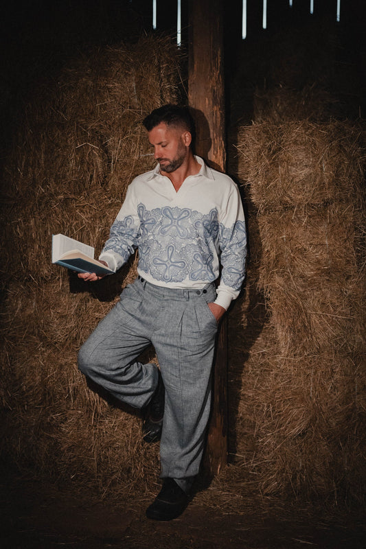 Gurkha Trousers, herringbone linen-cotton Gurkha trousers, handmade by Nat.Lesjak in Slovenia